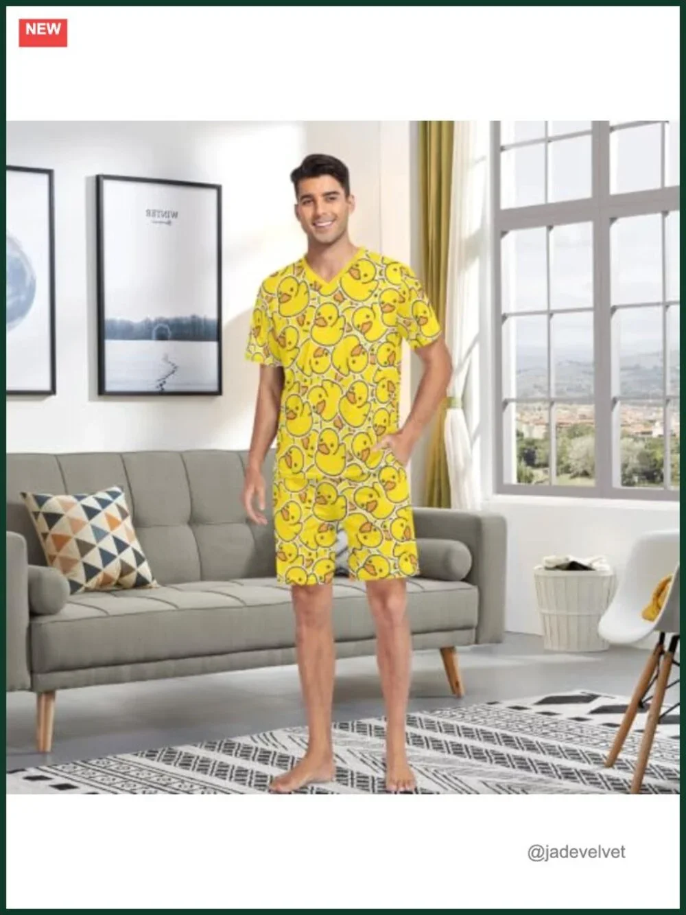 Men's Short Sleeve Pajama Set 2 Piece Summer Lounge Set V-Neck